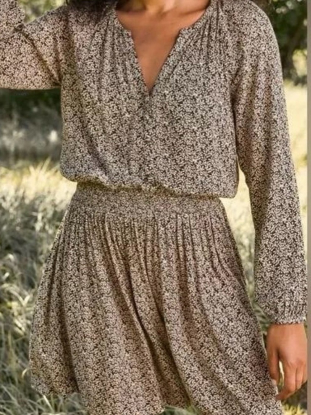 Faherty Montara Smocked Waist Dress Leaf Batik Earthy Boho Brown Size Small‎